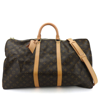 Louis Vuitton Boston Duffel Bag M41414 Monogram, Tanned Leather Brown Keepall 55 Bandouliere
