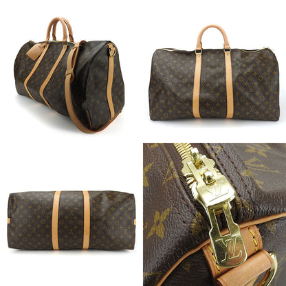 Louis Vuitton Boston Duffel Bag M41414 Monogram, Tanned Leather Brown Keepall 55 Bandouliere