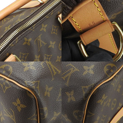 Louis Vuitton Boston Duffel Bag M41414 Monogram, Tanned Leather Brown Keepall 55 Bandouliere