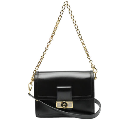 Louis Vuitton Shoulder Bag M55821 Calf Leather Noir Chain Lv Lock Dauphine Mm Women