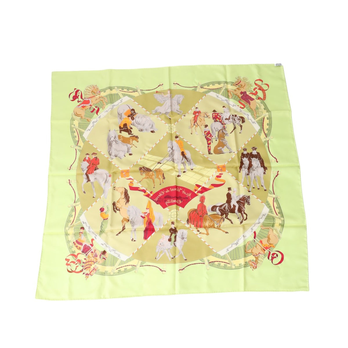 Hermes Scarf Silk Yellowish Green Stall Chantilly Castle Horse Museum Carre90 Women