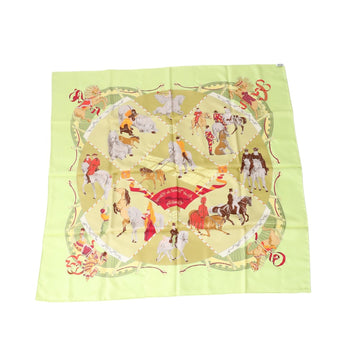 Hermes Scarf Silk Yellowish Green Stall Chantilly Castle Horse Museum Carre90 Women