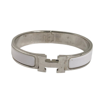 Hermes Bangle Metal, Gold Plated White X Silver Bracelet Click Clack Stainless Steel Women