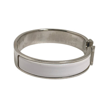 Hermes Bangle Metal, Gold Plated White X Silver Bracelet Click Clack Stainless Steel Women