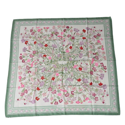 Hermes Scarf Silk Green Scarf Flour Wild Carnations And Dianthus Women