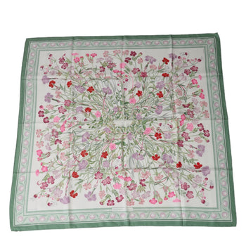Hermes Scarf Silk Green Scarf Flour Wild Carnations And Dianthus Women