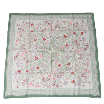 Hermes Scarf Silk Green Scarf Flour Wild Carnations And Dianthus Women