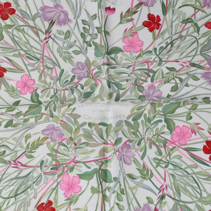 Hermes Scarf Silk Green Scarf Flour Wild Carnations And Dianthus Women