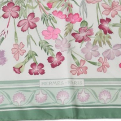 Hermes Scarf Silk Green Scarf Flour Wild Carnations And Dianthus Women
