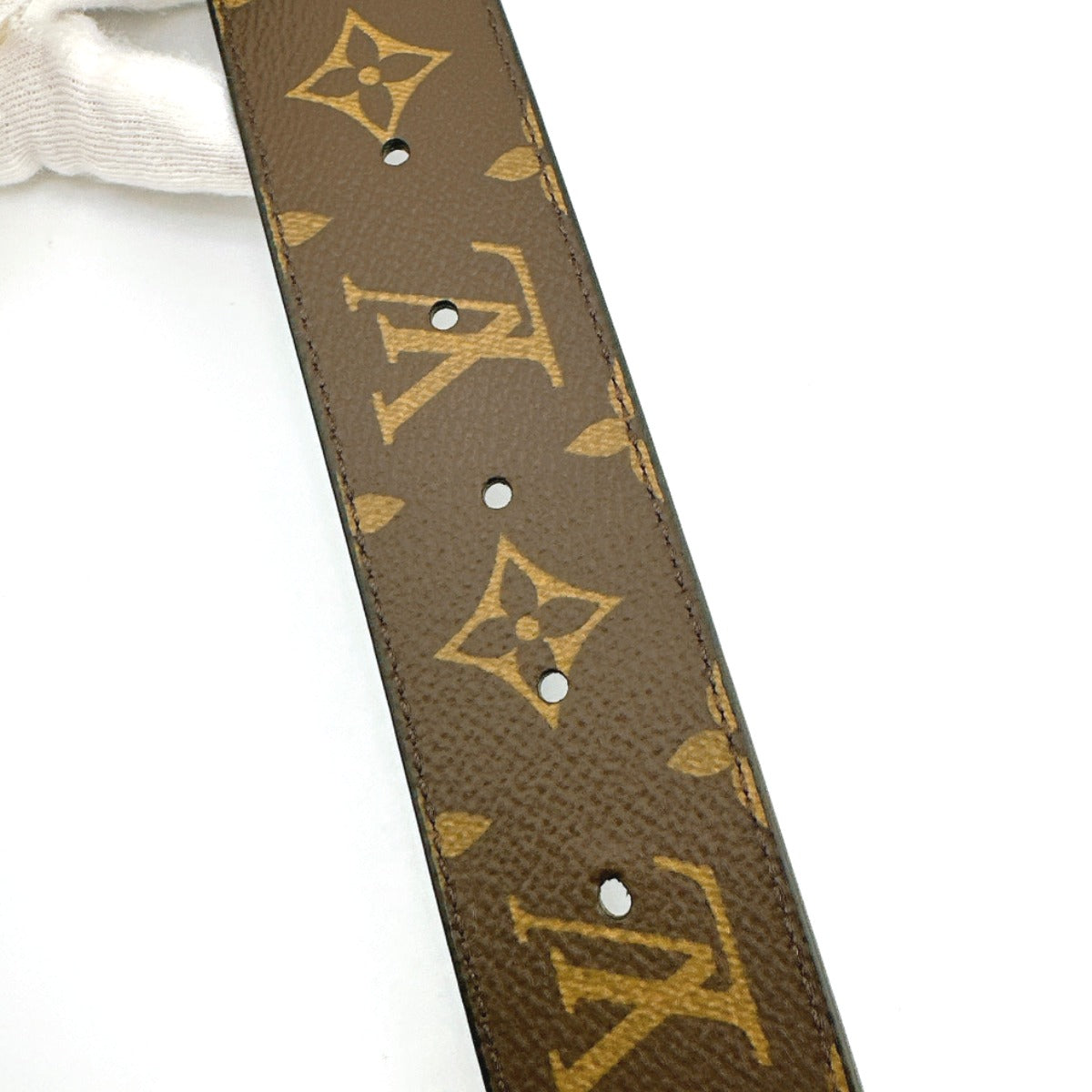 Louis Vuitton Belt M9821 Calfskin Brown Reverse Monogram Saintur Initial Mens 44