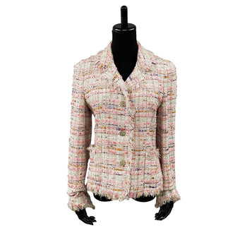 Chanel Tailored Jacket Cotton, Rayon, Nylon, Silk, Plastic Pink Coco Mark Women 40