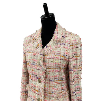 Chanel Tailored Jacket Cotton, Rayon, Nylon, Silk, Plastic Pink Coco Mark Women 40