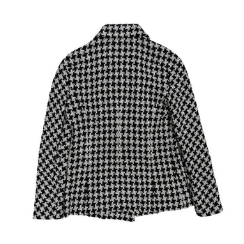 Chanel Tailored Jacket Silk, Metal White Coco Mark Houndstooth Pattern Women 36