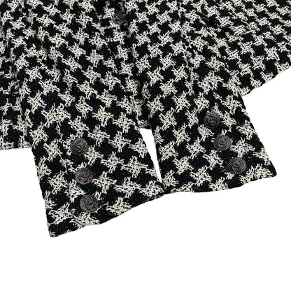 Chanel Tailored Jacket Silk, Metal White Coco Mark Houndstooth Pattern Women 36