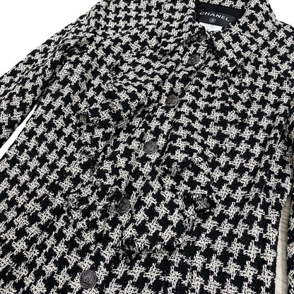 Chanel Tailored Jacket Silk, Metal White Coco Mark Houndstooth Pattern Women 36
