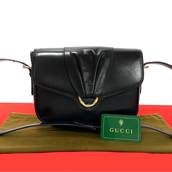 Gucci Shoulder Bag Leather Black Bamboo Metal Old Gucci Women