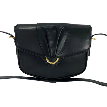 Gucci Shoulder Bag Leather Black Bamboo Metal Old Gucci Women