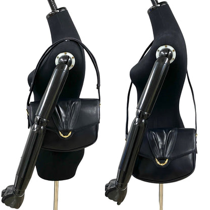 Gucci Shoulder Bag Leather Black Bamboo Metal Old Gucci Women