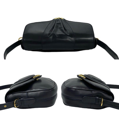 Gucci Shoulder Bag Leather Black Bamboo Metal Old Gucci Women