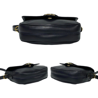 Gucci Shoulder Bag Leather Black Bamboo Metal Old Gucci Women