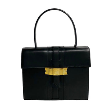 Celine Handbag Calfskin, Leather Black Ribbon Logo Metal Women