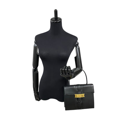 Celine Handbag Calfskin, Leather Black Ribbon Logo Metal Women
