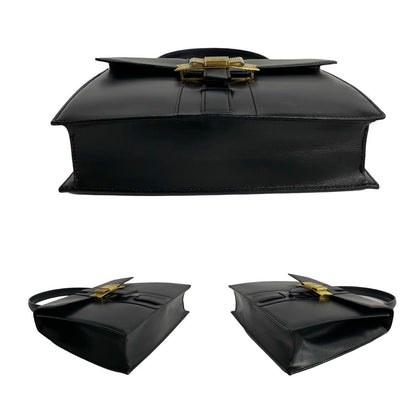 Celine Handbag Calfskin, Leather Black Ribbon Logo Metal Women