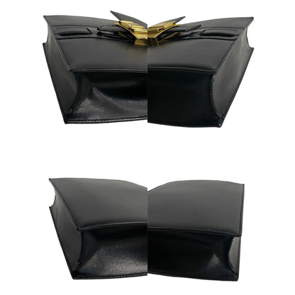 Celine Handbag Calfskin, Leather Black Ribbon Logo Metal Women