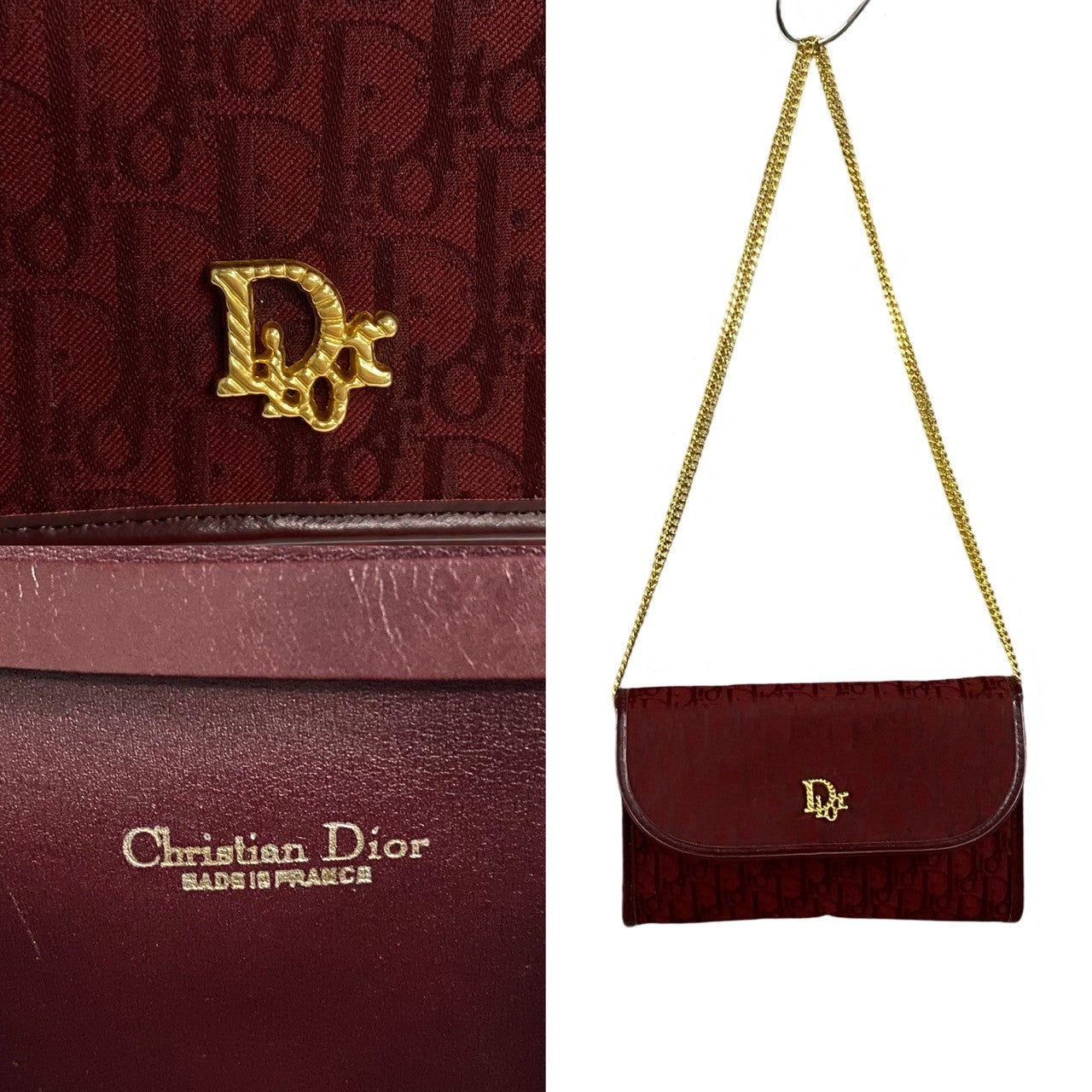Christian Dior Shoulder Bag Leather Wine-Red