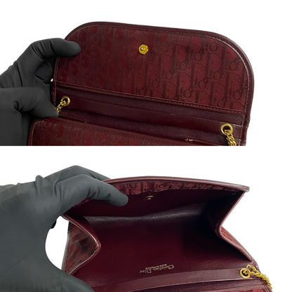 Christian Dior Shoulder Bag Leather Wine-Red