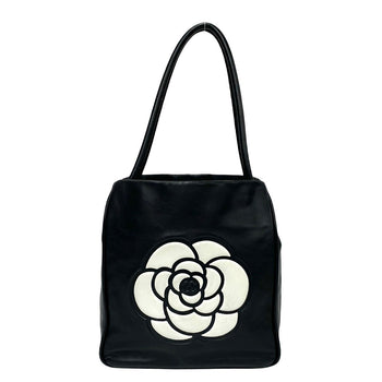 Chanel Tote Bag Lambskin Black Camellia Logo Women