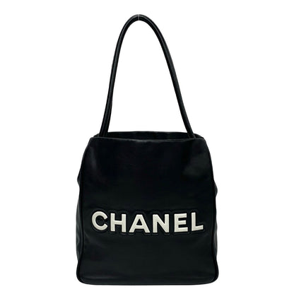 Chanel Tote Bag Lambskin Black Camellia Logo Women