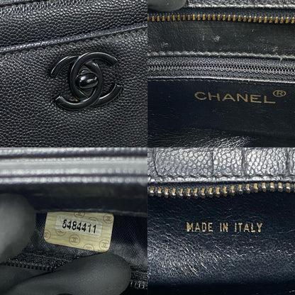 Chanel Handbag Matt Caviar Skin Black Coco Mark Women