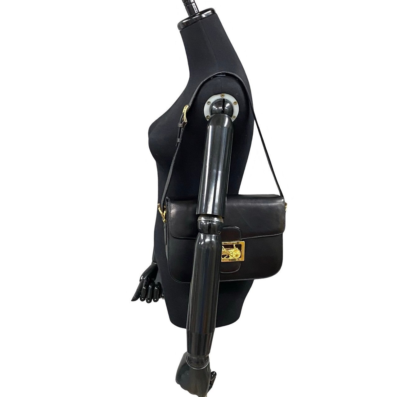 Celine Shoulder Bag Leather Black Logo Carriage Metal Women(Unisex)