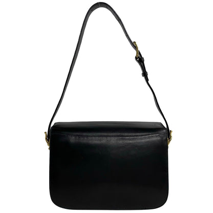 Celine Shoulder Bag Leather Black Logo Carriage Metal Women(Unisex)