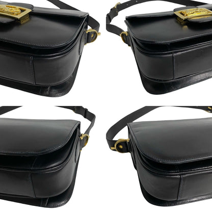Celine Shoulder Bag Leather Black Logo Carriage Metal Women(Unisex)
