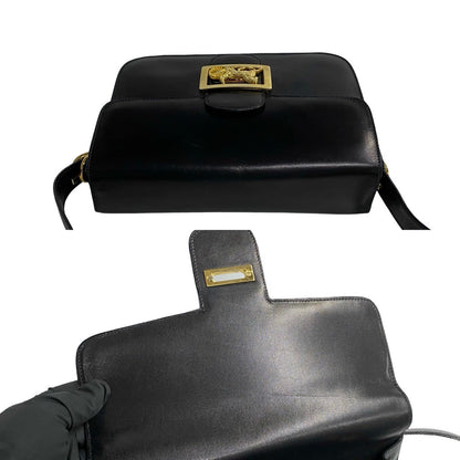Celine Shoulder Bag Leather Black Logo Carriage Metal Women(Unisex)