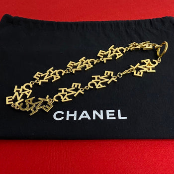 Chanel Necklace Gold Plated Gold Logo Motif Women