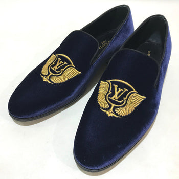 Louis Vuitton Dress Shoes 1A32Rs Velvet Navy Business Shoes Auteuil Line Mens 6M