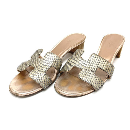 Hermes Sandals Leather Beige Type H Motif Oasis Oasis Women 36.5