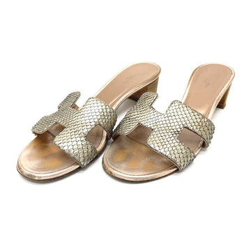 Hermes Sandals Leather Beige Type H Motif Oasis Oasis Women 36.5