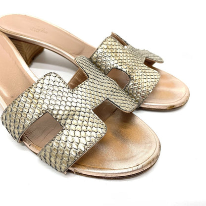 Hermes Sandals Leather Beige Type H Motif Oasis Oasis Women 36.5