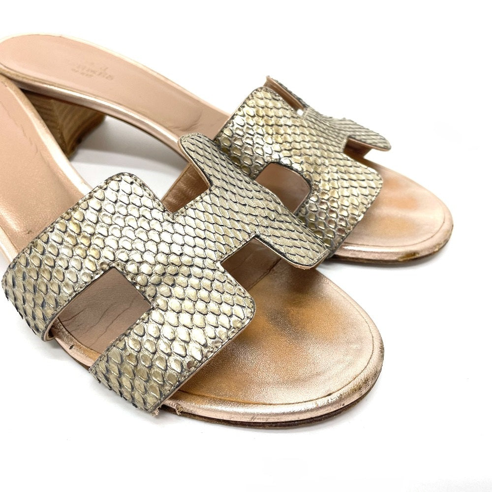Hermes Sandals Leather Beige Type H Motif Oasis Oasis Women 36.5