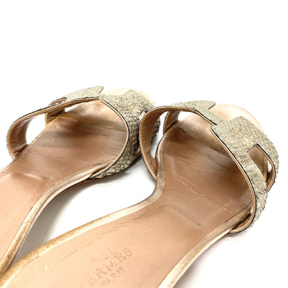 Hermes Sandals Leather Beige Type H Motif Oasis Oasis Women 36.5