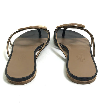 Hermes Sandals Leather Beige X Black X Brown Chene Dunkle Women 37