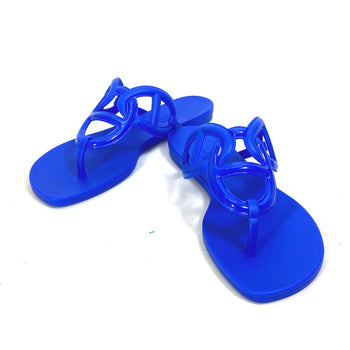 Hermes Sandals Rubber Blue Flat Thong Shoes Chene Dunkle Egeri Women 36
