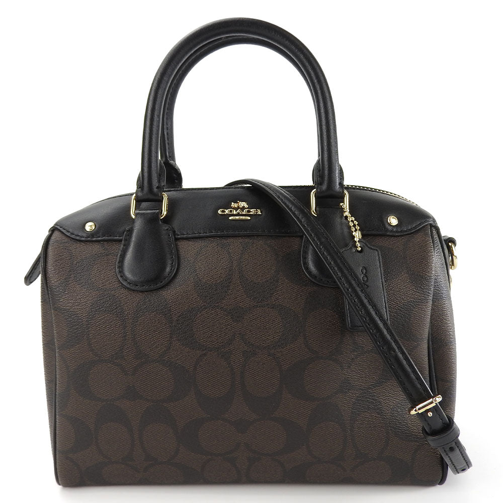 Coach Handbag F58312 Leather, Pvc Black Signature Mini Bennett Satchel Women