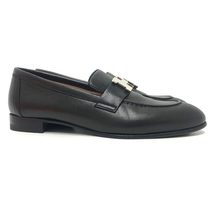 Hermes Leather Shoes Af201199Z Leather Black Moccasin H Logo Constance 34