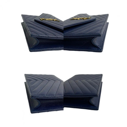 Saint Laurent Shoulder Bag Leather Navy Ysl Logo Metal Envelope Wallet Bag Women