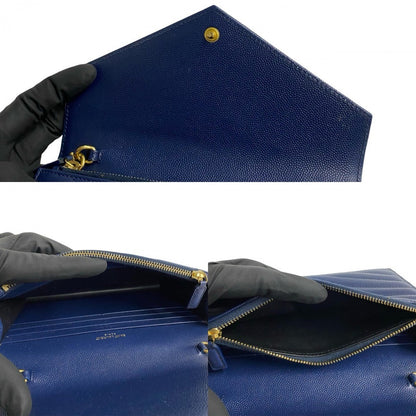 Saint Laurent Shoulder Bag Leather Navy Ysl Logo Metal Envelope Wallet Bag Women